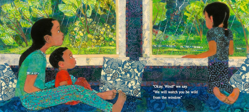 Разворот книги "Wind Watchers". Художник: Micha Archer